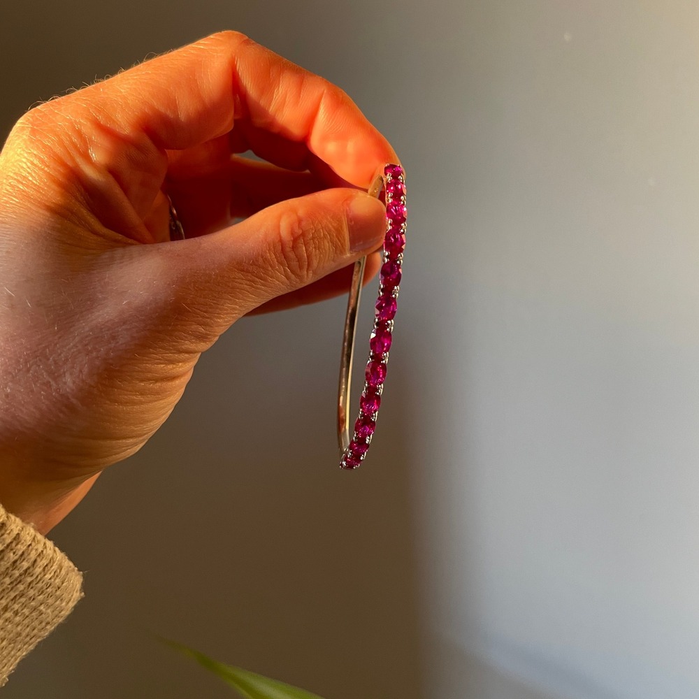 Sparkling Tennis Bracelet Pink Gemstones Gold Tone Bangle Womens Fashion Jewelry - Picture 5 of 7